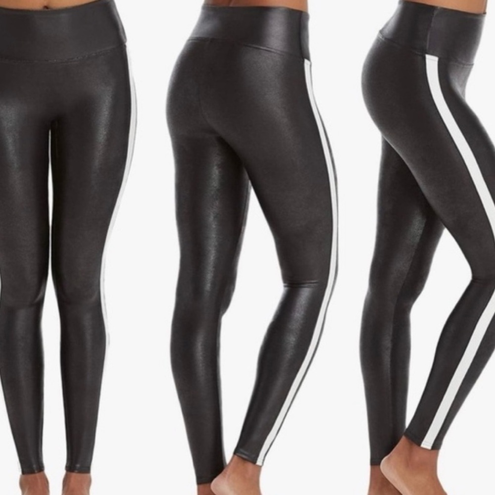 SPANX Striped Faux Leather Leggings, Size XS